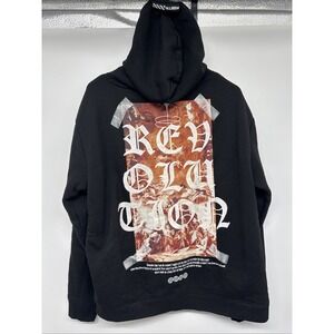 RGSTR Revolution Hoodie Mens Large Black Gothic Graphic Streetwear Pullover